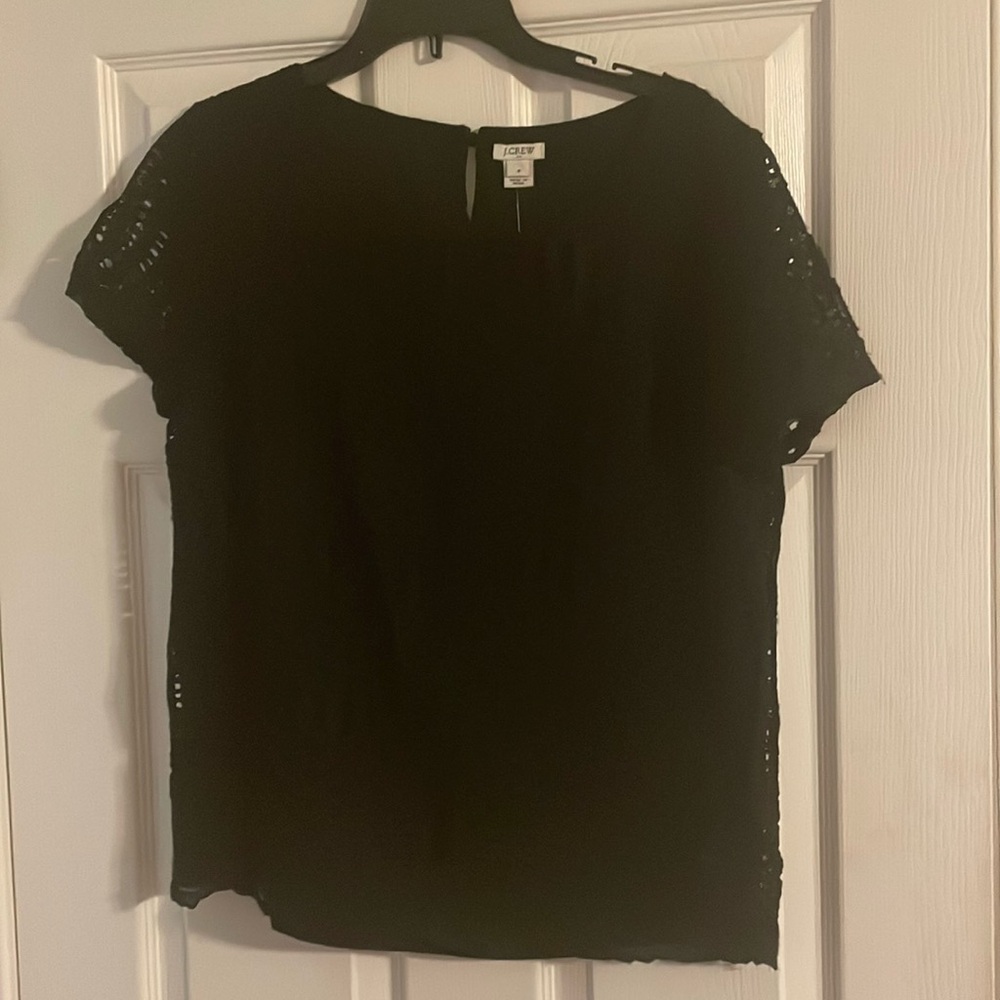 NWT J. Crew Black Overlay Lace Short Sleeve Blouse
